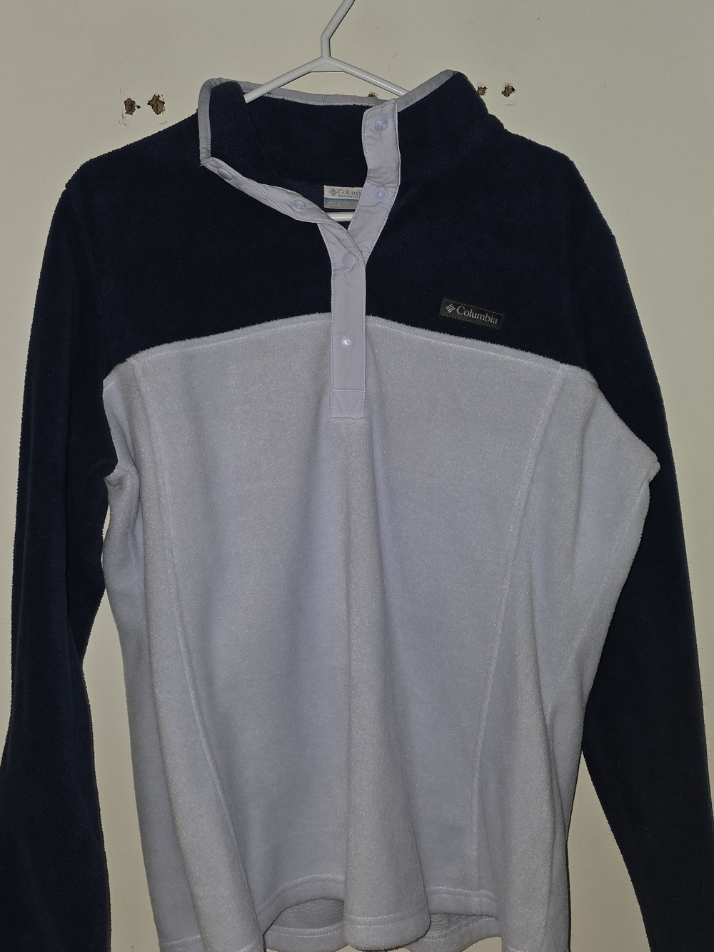 Columbia Two-Tone Snap Placket Fleece Pullover - Navy & Light Purple